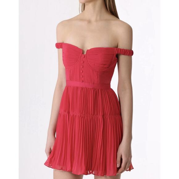 Self Portrait Pink Pleated Chiffon Mini Dress US 10 Bustier Fit Flare -  radharamanexports.com